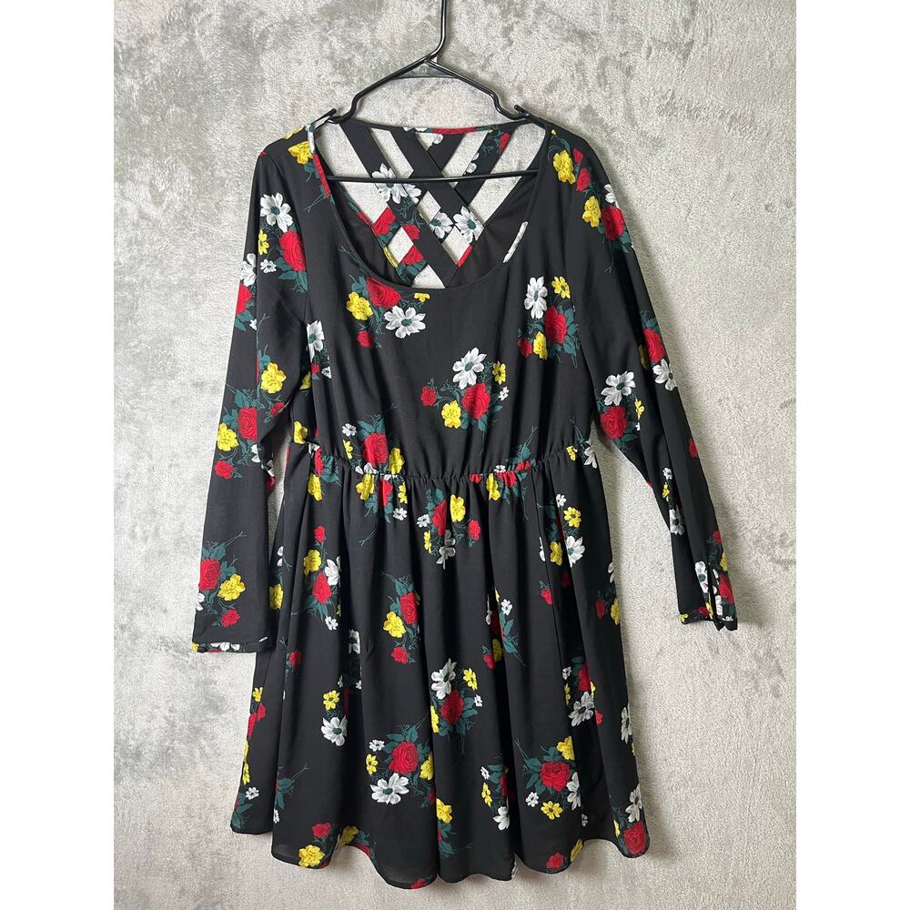 Torrid Black Floral Babydoll Dress Cottagecore Boho Grunge Mini Dress 1X